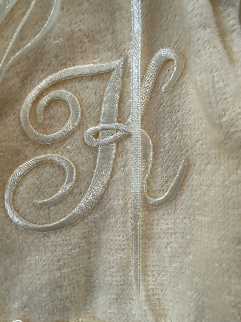 Hand Crafted Cream Lace K Monogram Hand Towel & Toilet Paper Holder
